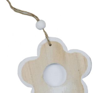 Fiore in legno da appendere diam.10cm naturale/bianco