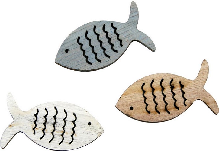 Pesci in legno colori naturali 4,5cm 12pz