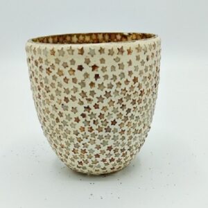 Portacandele vetro tondo con stelle oro H9 cm