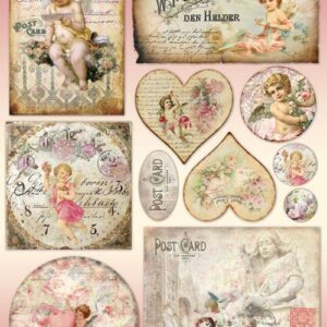 Carta decoupage Postcard e cuori Stamperia