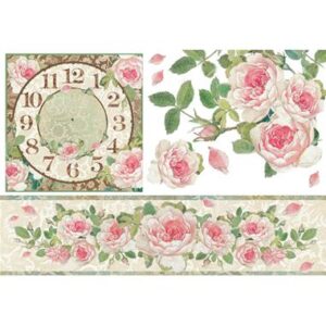Carta di riso Orologio con bordura di rose Stamperia