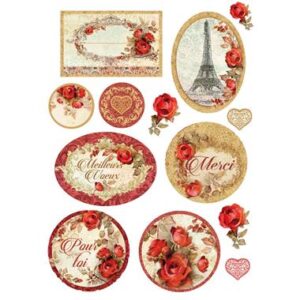 Carta di riso A4 Rose rosse riquadri Stamperia