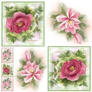 Tovagliolo in carta di riso Magnolia e rose Stamperia