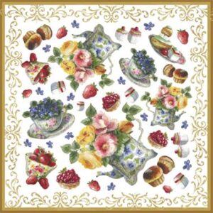 Tovagliolo in carta di riso Teiere con fiori Stamperia