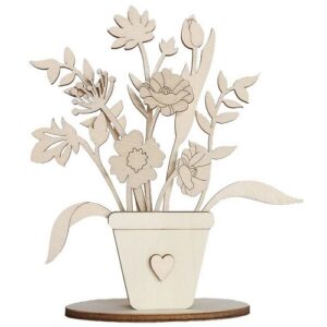 Sagome in legno vaso con fiori a stelo