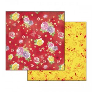 Carta scrap fiorelloni su fondo rosso Stamperia