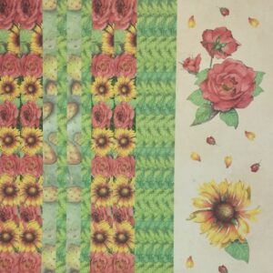Foglio scrap singolo strisce rose, girasoli e fichi