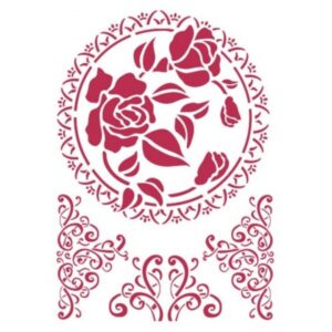 Stencil M Pizzo con rosa Stamperia