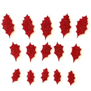 Foglie agrifoglio fustellato feltro Stardust rosso glitterato