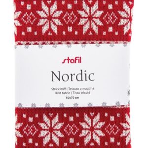 Tessuto maglina Knit Nordic rosso e bianco